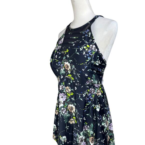 Torrid Black Floral Mesh Inlet High Neck Convertible Strap Tankini Swim Top - Picture 8 of 11